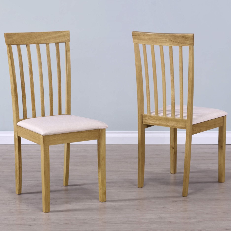 Set of 2 Wooden Dining Chairs with Cream Fabric Seats New Haven
