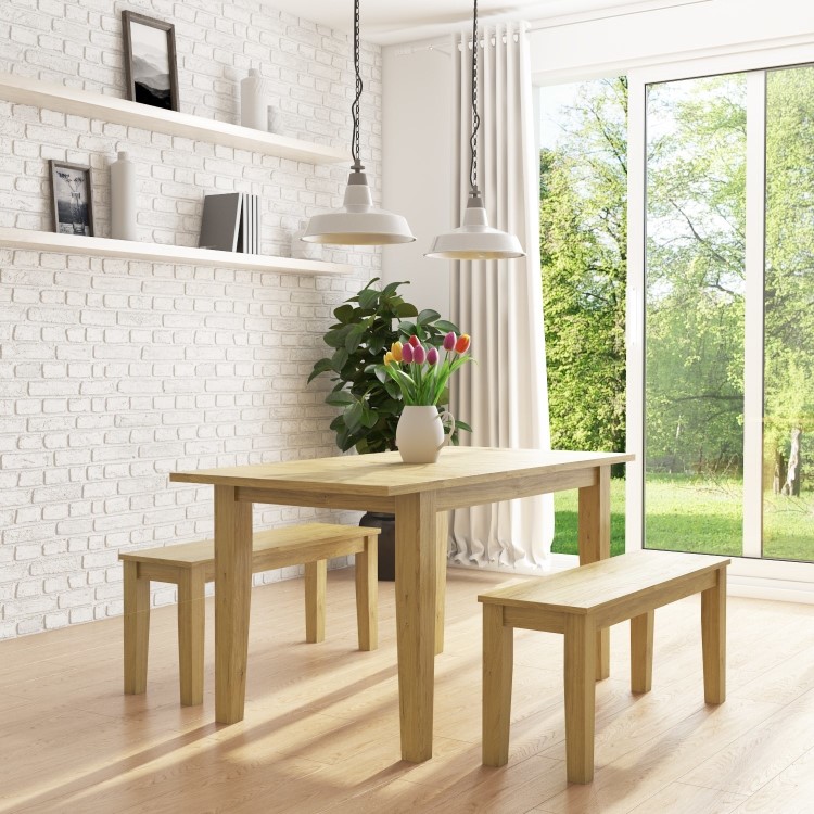 Wooden Dining Table Bench in Solid Oak - New Haven