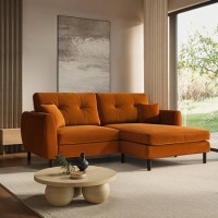 Rust Orange Velvet Reversible 3-Seater Chaise Corner Sofa - Nolen