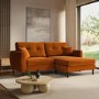 Rust Orange Velvet Reversible 3-Seater Chaise Corner Sofa - Nolen