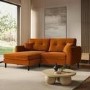 Rust Orange Velvet Reversible 3-Seater Chaise Corner Sofa - Nolen