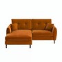 Rust Orange Velvet Reversible 3-Seater Chaise Corner Sofa - Nolen