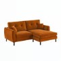 Rust Orange Velvet Reversible 3-Seater Chaise Corner Sofa - Nolen