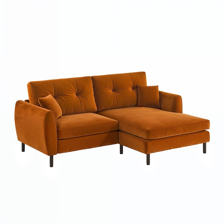 Rust Orange Velvet Reversible 3-Seater Chaise Corner Sofa - Nolen