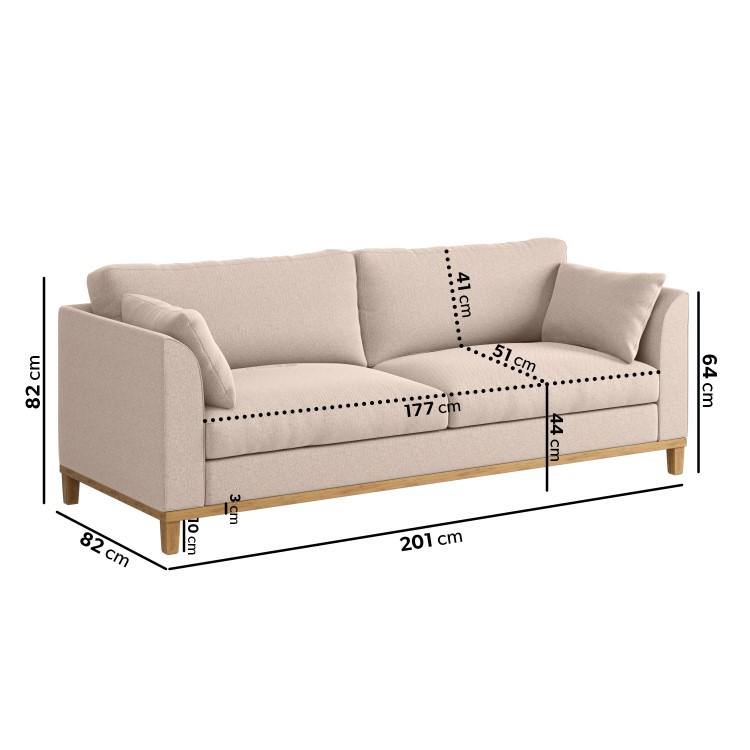 Beige Woven 3 Seater Scandi Sofa - Nola