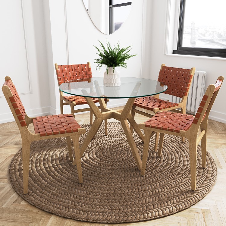 Large Round Glass Top Dining Table with Oak Legs - Seats 4 - Nori