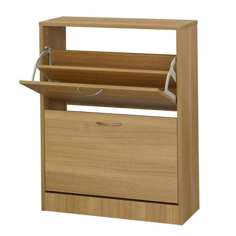 LPD Nova Oak Effect Shoe Storage Cabinet with 2 Shoe Storage Compartments 12 Pairs