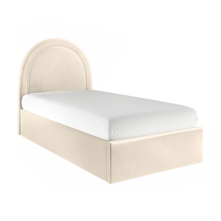 Beige Velvet Single Ottoman Bed with Curved Headboard - Nora