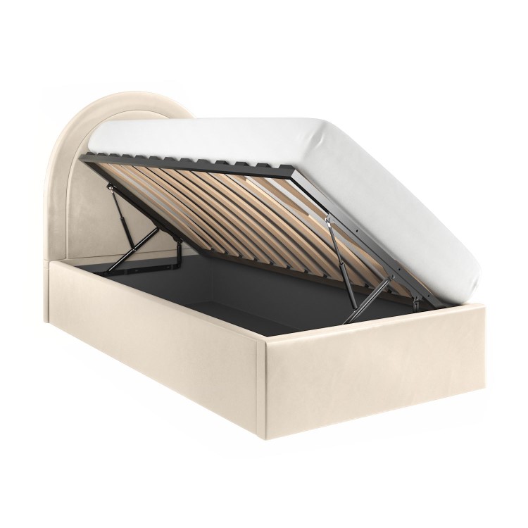 Beige Velvet Single Ottoman Bed with Curved Headboard - Nora