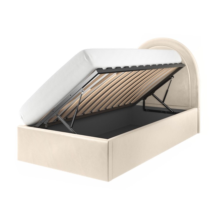 Beige Velvet Single Ottoman Bed with Curved Headboard - Nora