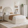 Beige Velvet Single Side-Lift Ottoman Bed with Curved Headboard - Nora