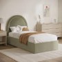 Sage Green Velvet Single Side-Lift Ottoman Bed with Curved Headboard - Nora