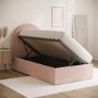 Pink Velvet Single Side-Lift Ottoman Bed with Curved Headboard - Nora