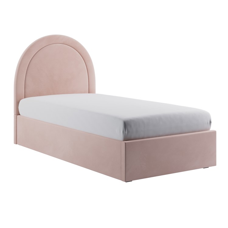Pink Velvet Single Side-Lift Ottoman Bed with Curved Headboard - Nora