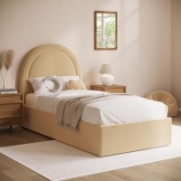 Butter Yellow Chenille Single Side-Lift Ottoman Bed with Curved Headboard - Nora