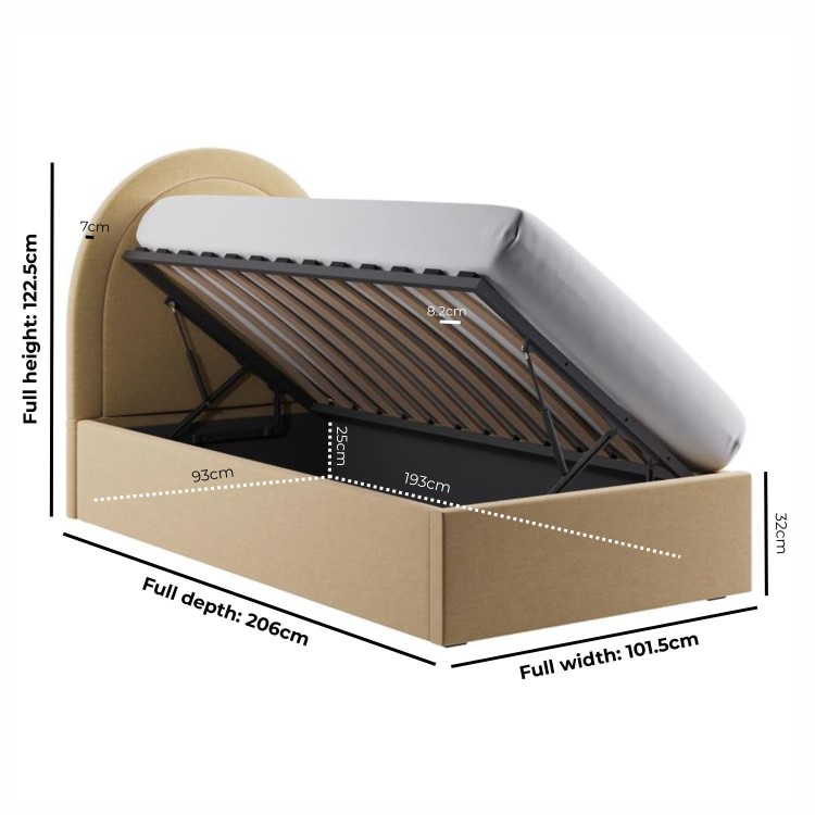 Butter Yellow Chenille Single Side-Lift Ottoman Bed with Curved Headboard - Nora