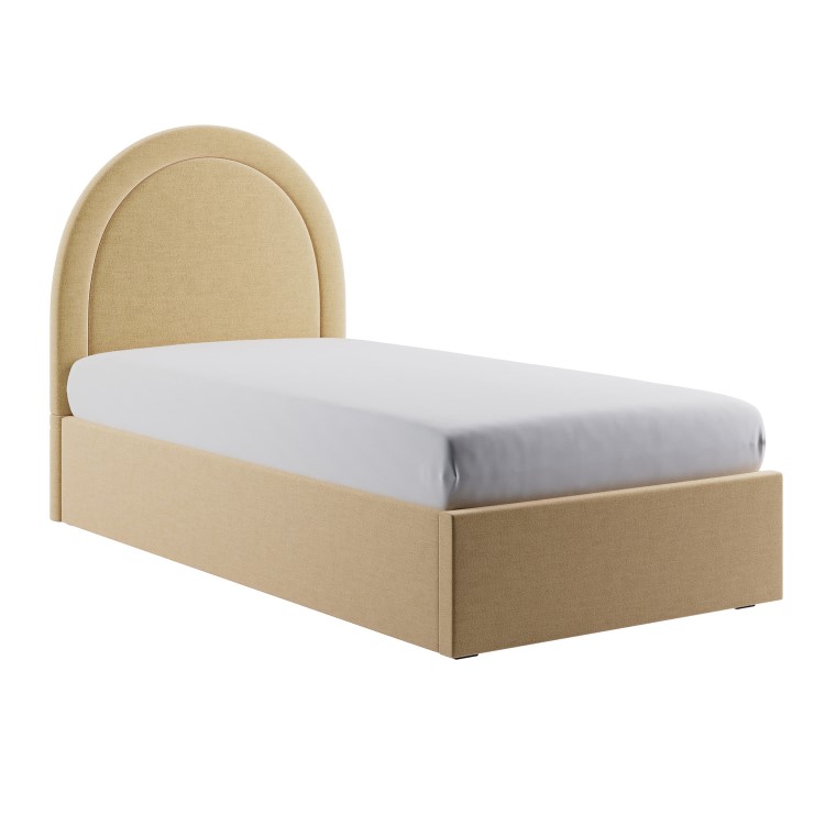 Butter Yellow Chenille Single Side-Lift Ottoman Bed with Curved Headboard - Nora