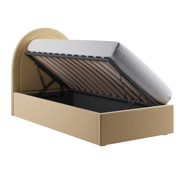 Butter Yellow Chenille Single Side-Lift Ottoman Bed with Curved Headboard - Nora