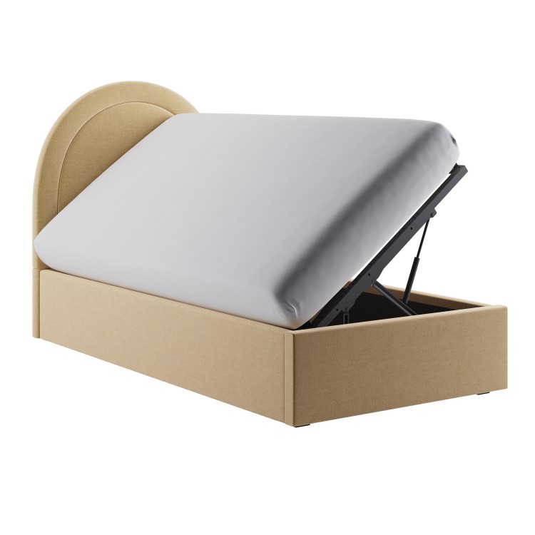 Butter Yellow Chenille Single Side-Lift Ottoman Bed with Curved Headboard - Nora