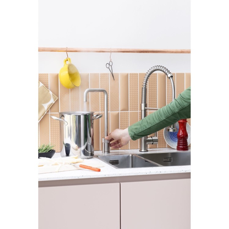 Quooker Nordic Instant Boiling Water Kitchen Tap - Stainless Steel Square Spout
