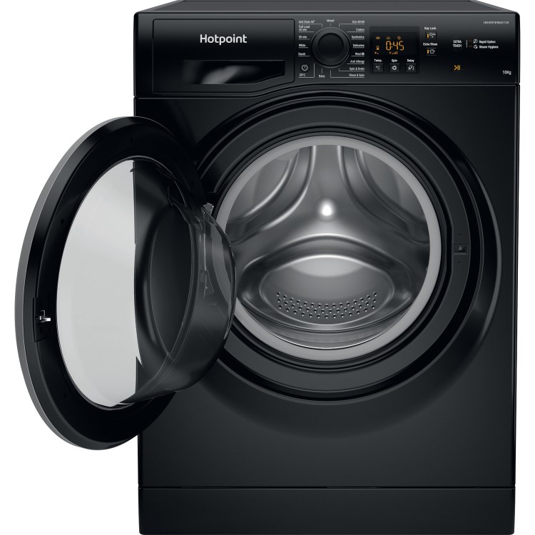 Refurbished Hotpoint NSWM1045CBSUKN Freestanding 10KG 1400 Spin Washing Machine Black