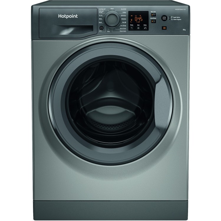 Refurbished Hotpoint NSWM843CGGUKN Freestanding 8KG 1400 Spin Washing Machine - Graphite