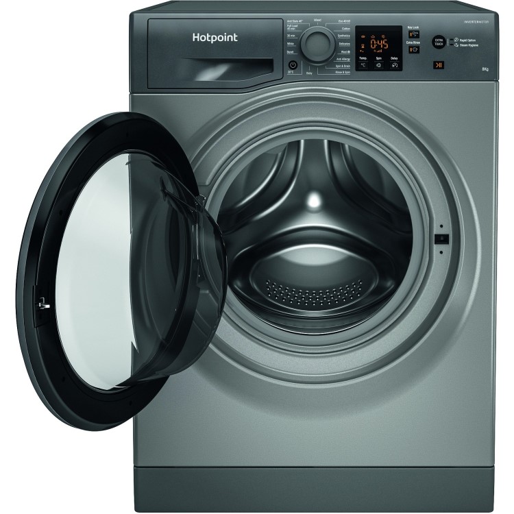 Refurbished Hotpoint NSWM843CGGUKN Freestanding 8KG 1400 Spin Washing Machine - Graphite