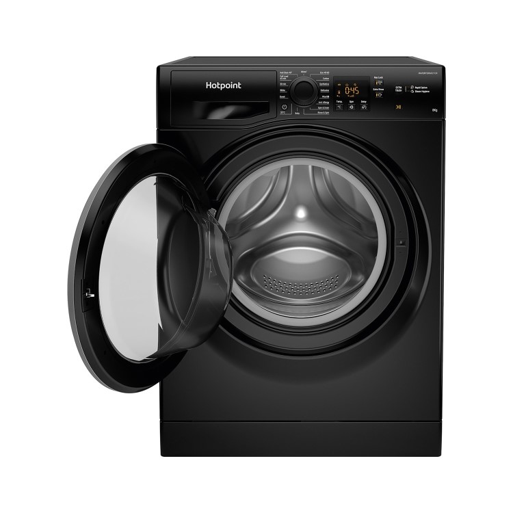Refurbished Hotpoint NSWM843CBSUKN Freestanding 8KG 1400 Spin Washing Machine Black