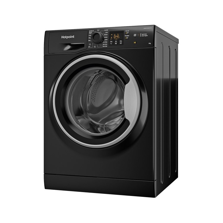 Refurbished Hotpoint NSWM843CBSUKN Freestanding 8KG 1400 Spin Washing Machine Black
