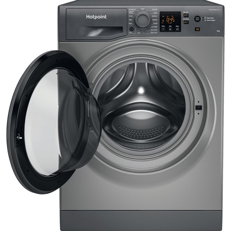 Refurbished Hotpoint NSWM845CGGUKN Freestanding 8KG 1400 Spin Washing Machine Graphite