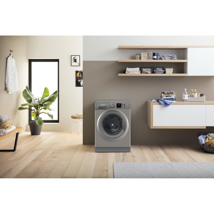 Refurbished Hotpoint NSWM845CGGUKN Freestanding 8KG 1400 Spin Washing Machine Graphite