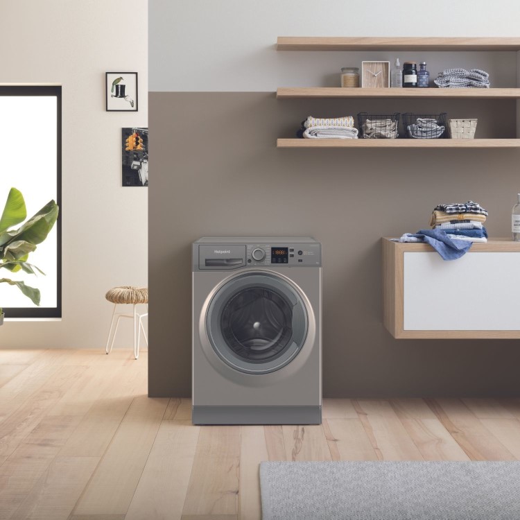 Refurbished Hotpoint AntiStain NSWM846GGUK Freestanding 8KG 1400 Spin Washing Machine Graphite