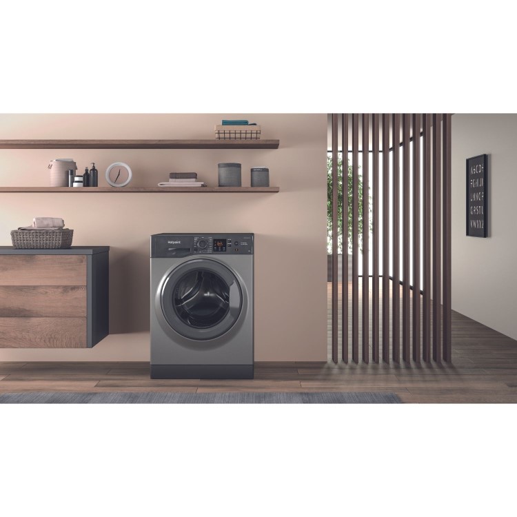 Refurbished Hotpoint AntiStain NSWM846GGUK Freestanding 8KG 1400 Spin Washing Machine Graphite