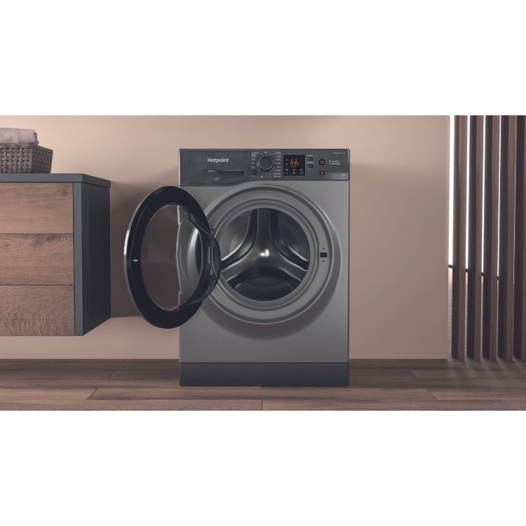 Refurbished Hotpoint AntiStain NSWM846GGUK Freestanding 8KG 1400 Spin Washing Machine Graphite