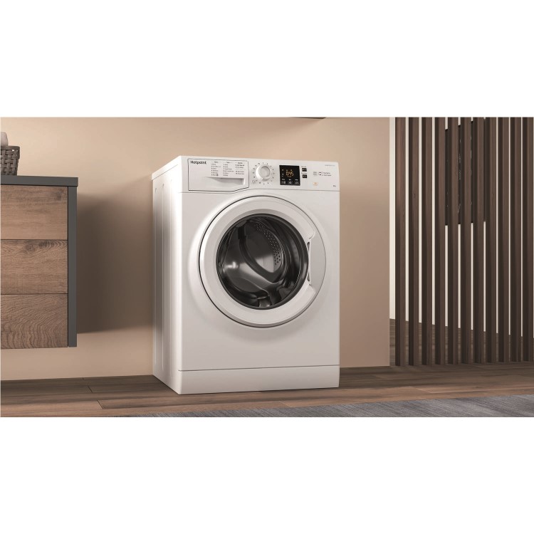 Refurbished Hotpoint NSWM863CWUKN Freestanding 8KG 1600 Spin Washing Machine With SteamHygiene White