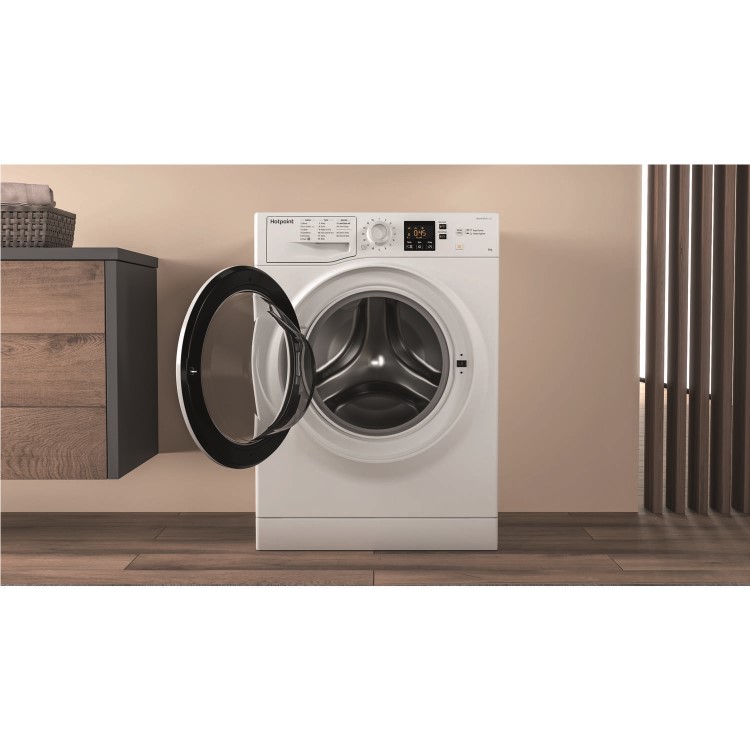 Refurbished Hotpoint NSWM863CWUKN Freestanding 8KG 1600 Spin Washing Machine With SteamHygiene White