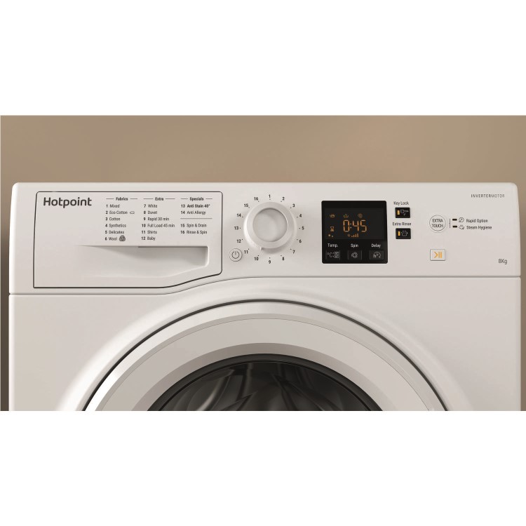 Refurbished Hotpoint NSWM863CWUKN Freestanding 8KG 1600 Spin Washing Machine With SteamHygiene White