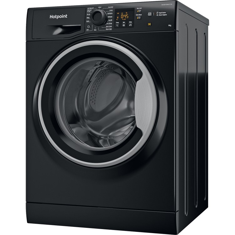 Refurbished Hotpoint NSWM945CBSUKN Freestanding 9KG 1400 Spin Washing Machine Black