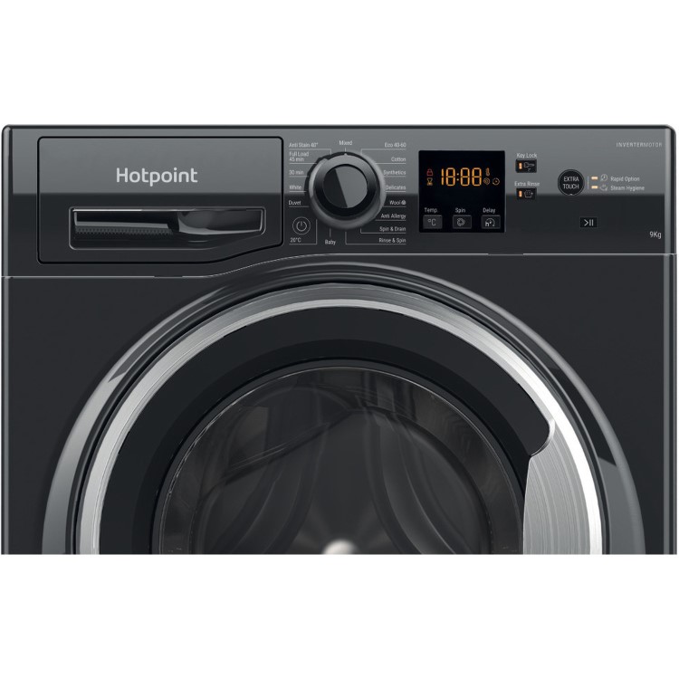Refurbished Hotpoint NSWM945CBSUKN Freestanding 9KG 1400 Spin Washing Machine Black