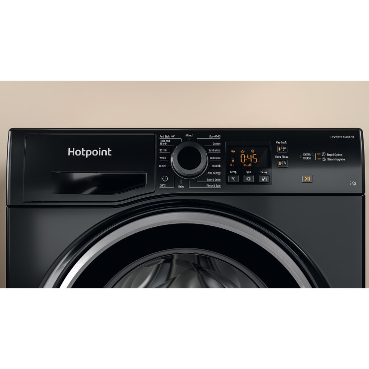 Refurbished Hotpoint NSWM945CBSUKN Freestanding 9KG 1400 Spin Washing Machine Black