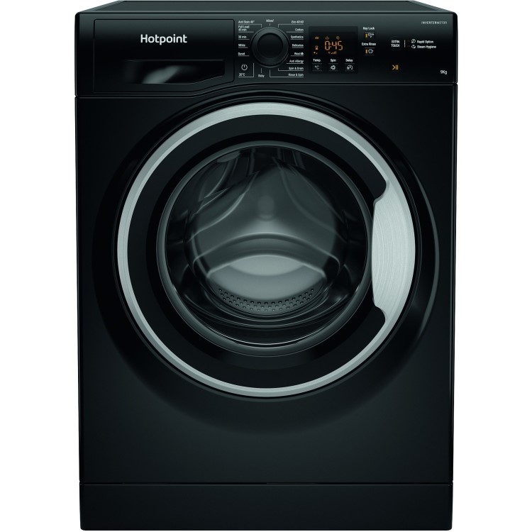 Refurbished Hotpoint NSWM965CBSUKN Freestanding 9KG 1600 Spin Washing Machine Black
