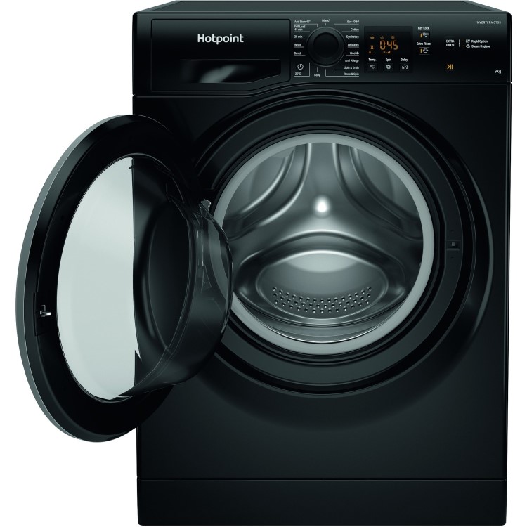 Refurbished Hotpoint NSWM965CBSUKN Freestanding 9KG 1600 Spin Washing Machine Black