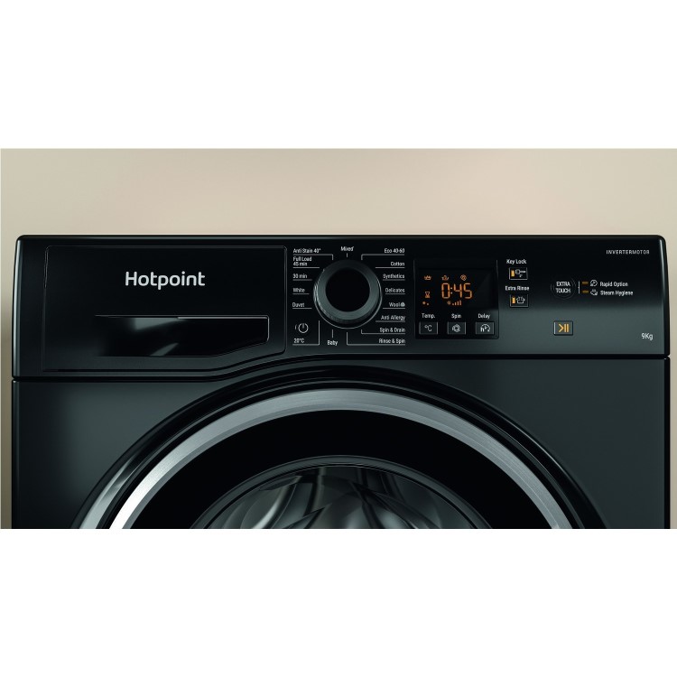 Refurbished Hotpoint NSWM965CBSUKN Freestanding 9KG 1600 Spin Washing Machine Black