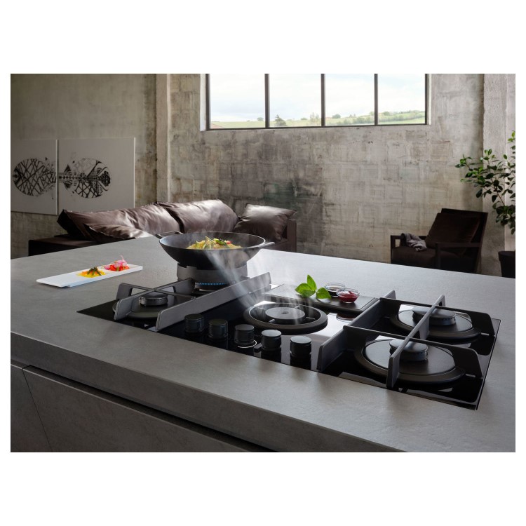 Refurbished Elica NikolaTesla Flame NT-FLAME-BLK-RC 88cm Gas Venting Hob Recirculation Only Black