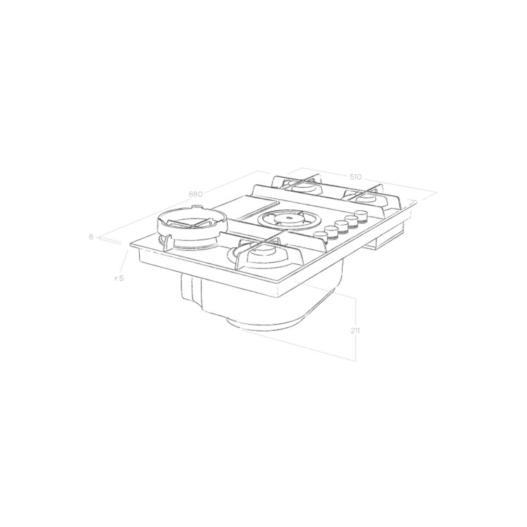 Refurbished Elica NikolaTesla Flame NT-FLAME-BLK-RC 88cm Gas Venting Hob Recirculation Only Black