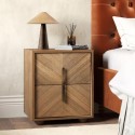 NTA001 Wide Walnut Mid-Century 2-Drawer Bedside Table with Parquet Finish - Nikita