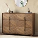 NTA002 Wide Walnut Mid-Century 6 Drawer Chest of Drawers with Parquet Finish - Nikita