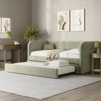 Velvet Single Day Bed with Trundle in Sage Green - Newton