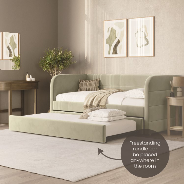 Velvet Single Day Bed with Trundle in Sage Green - Newton