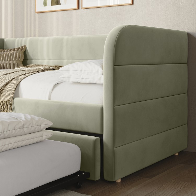 Velvet Single Day Bed with Trundle in Sage Green - Newton